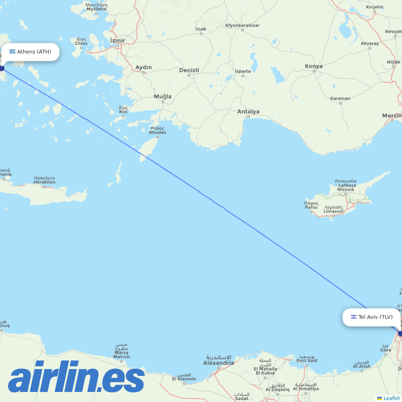 Arkia Israeli Airlines from Athens International Airport destination map