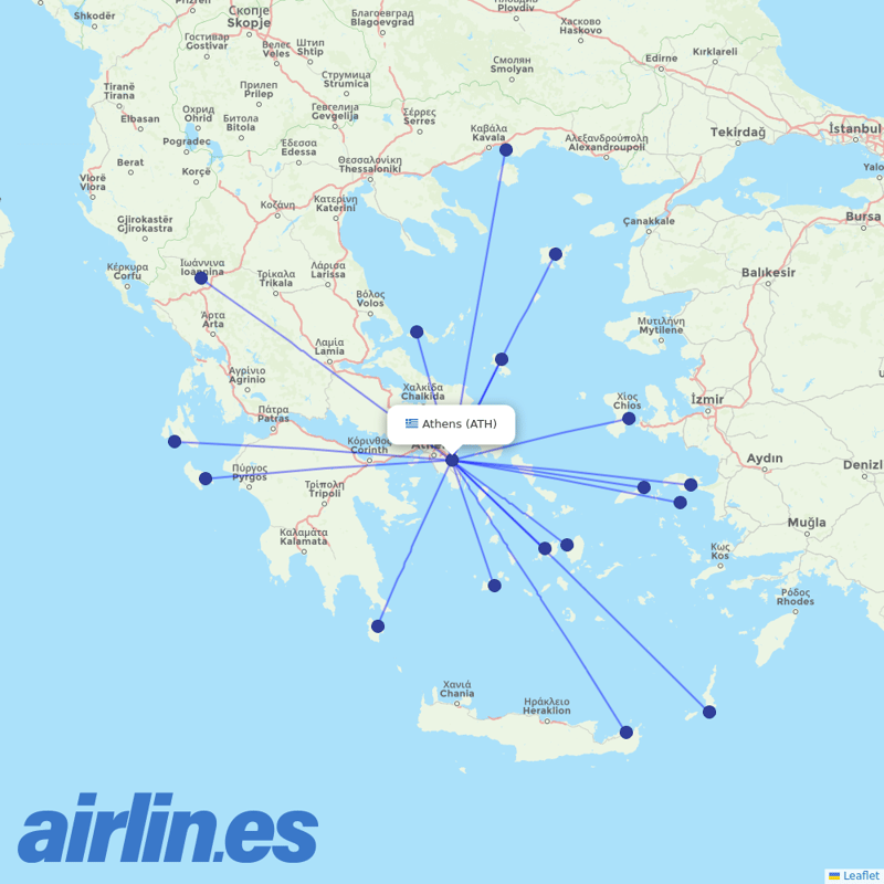 Olympic Air from Athens International Airport destination map