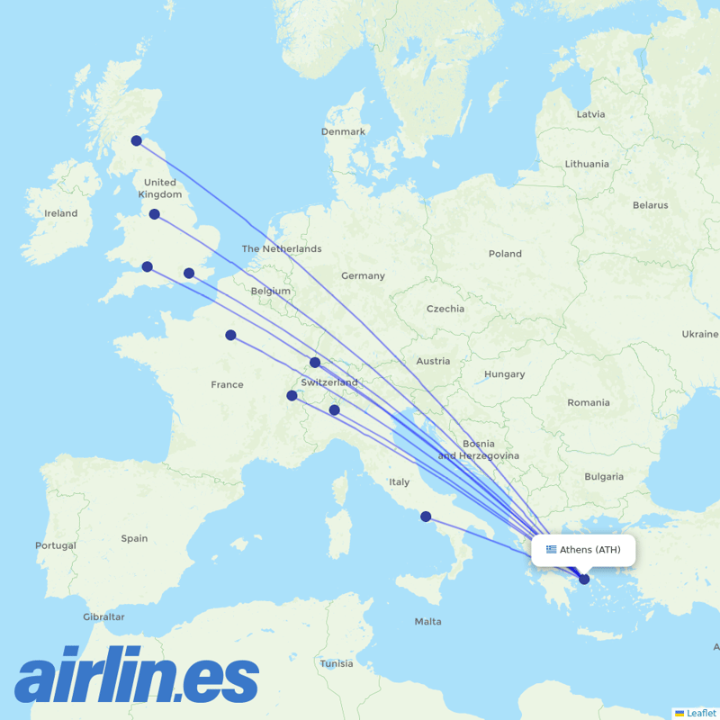 easyJet from Athens International Airport destination map