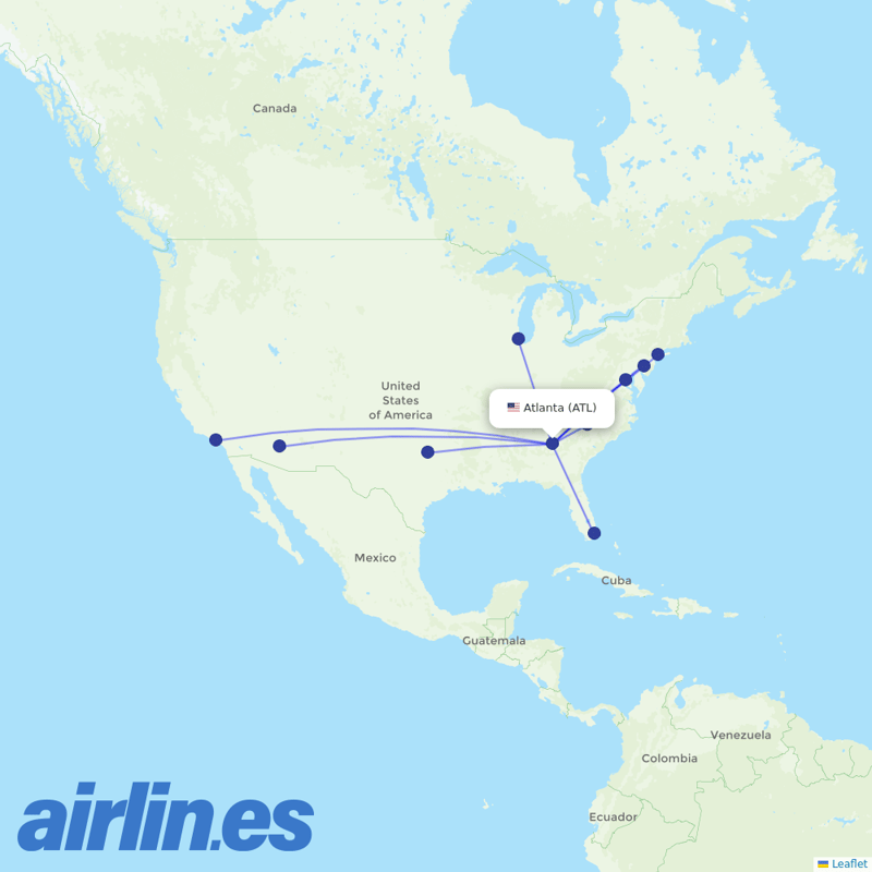 American Airlines from Hartsfield–Jackson Atlanta International Airport destination map
