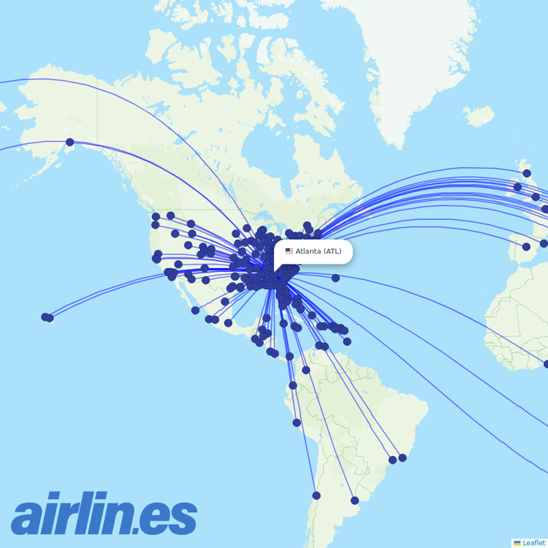 Delta Air Lines from Hartsfield–Jackson Atlanta International Airport destination map