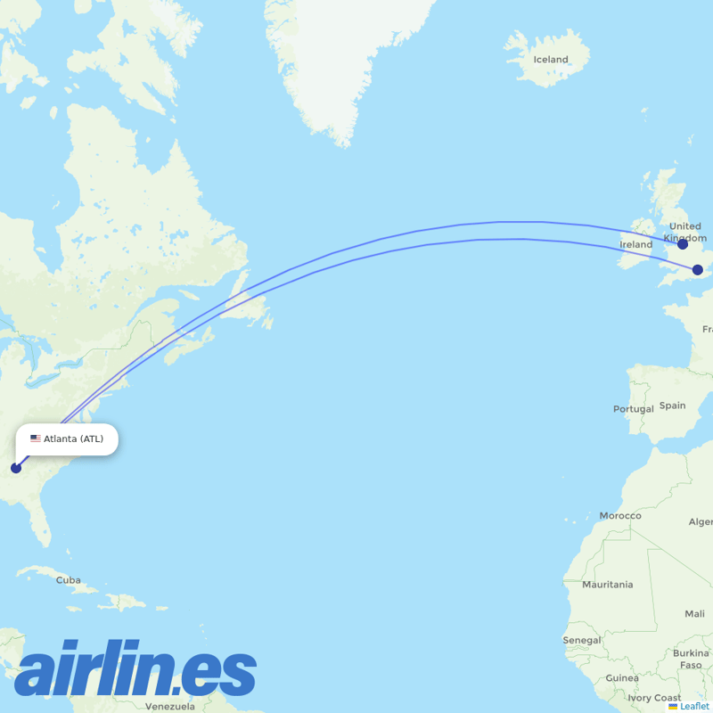 Virgin Atlantic from Hartsfield–Jackson Atlanta International Airport destination map