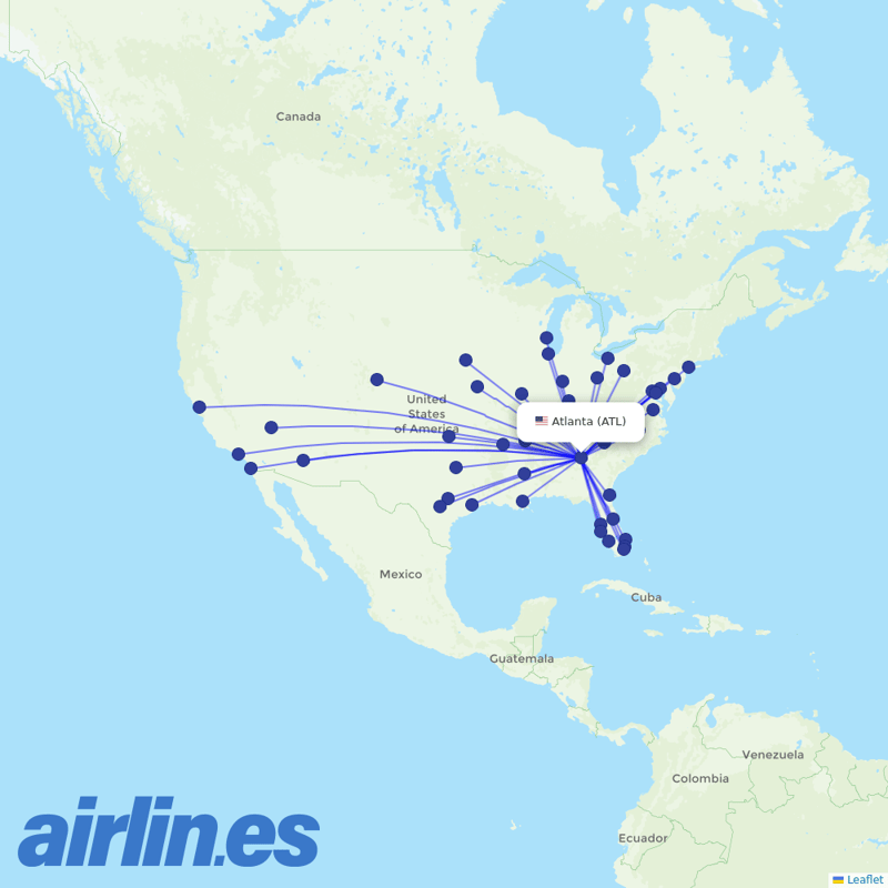 Southwest Airlines from Hartsfield–Jackson Atlanta International Airport destination map