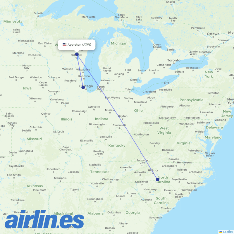 American Airlines from Appleton destination map