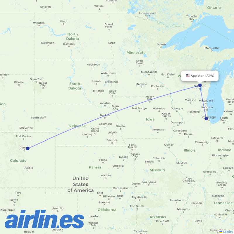 United Airlines from Appleton destination map