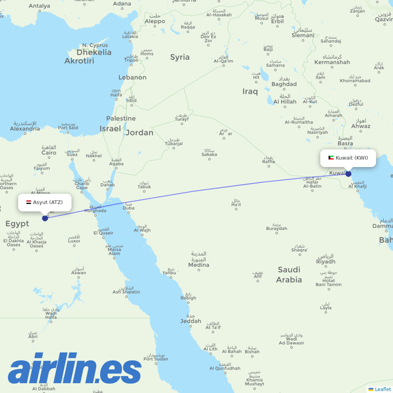 Jazeera Airways from Asyut International Airport destination map