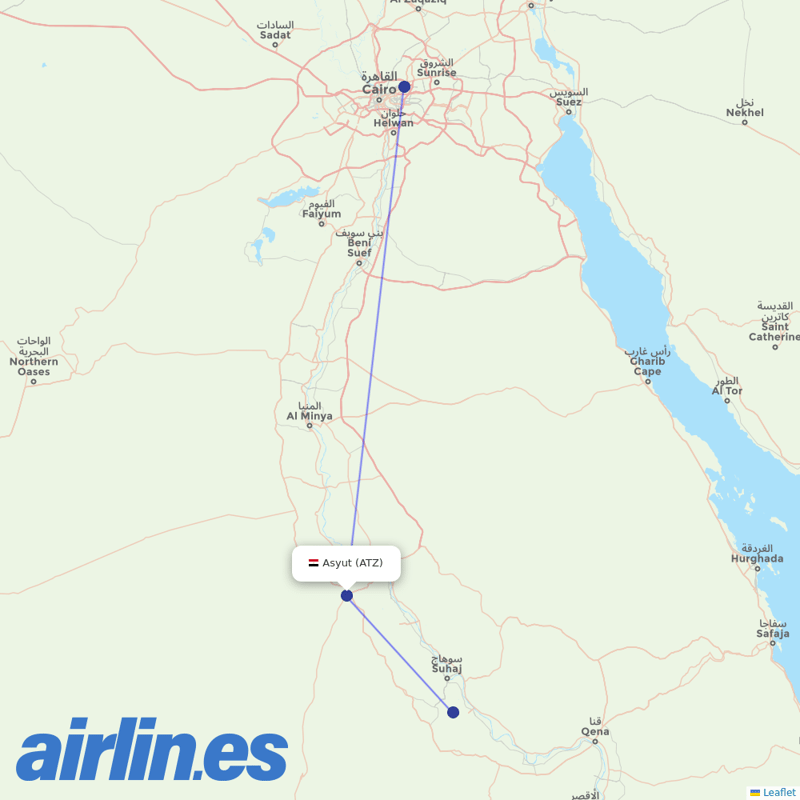 EgyptAir from Asyut International Airport destination map