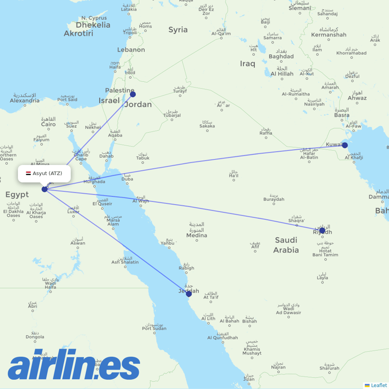 Air Cairo from Asyut International Airport destination map