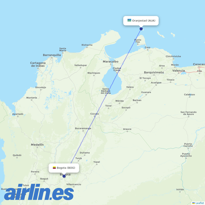 AVIANCA from Reina Beatrix International destination map