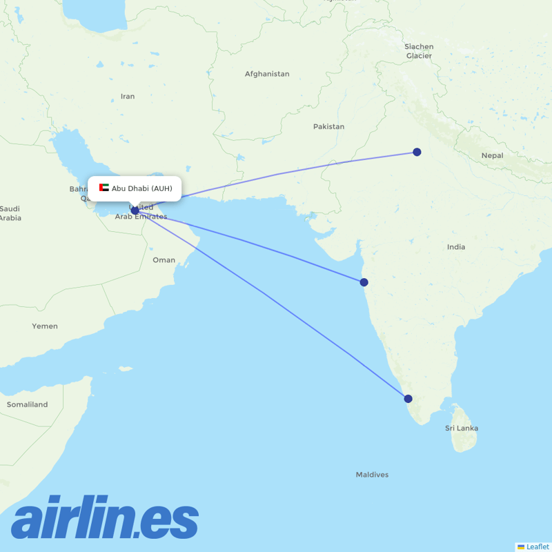 IndiGo from Zayed International Airport destination map