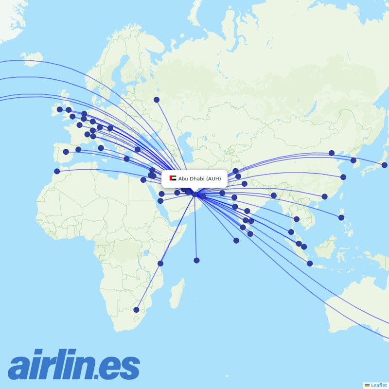 Etihad Airways from Zayed International Airport destination map