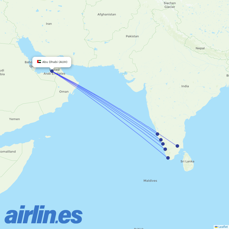 Air India Express from Zayed International Airport destination map