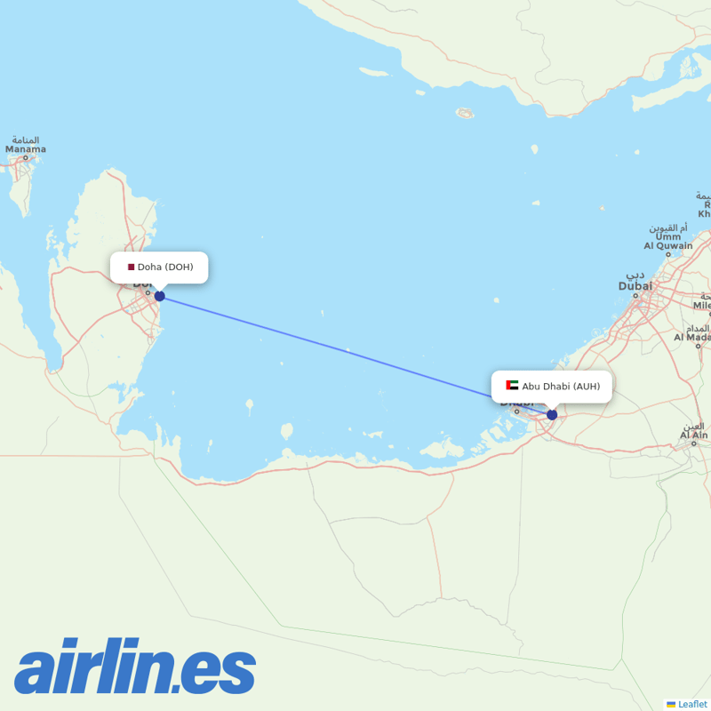 Qatar Airways from Zayed International Airport destination map