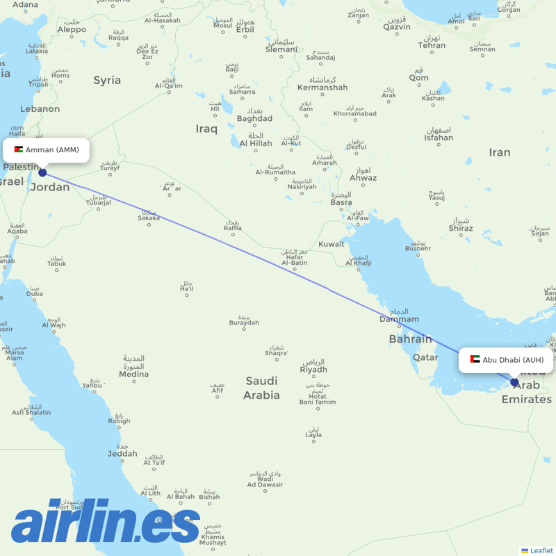 Royal Jordanian from Zayed International Airport destination map