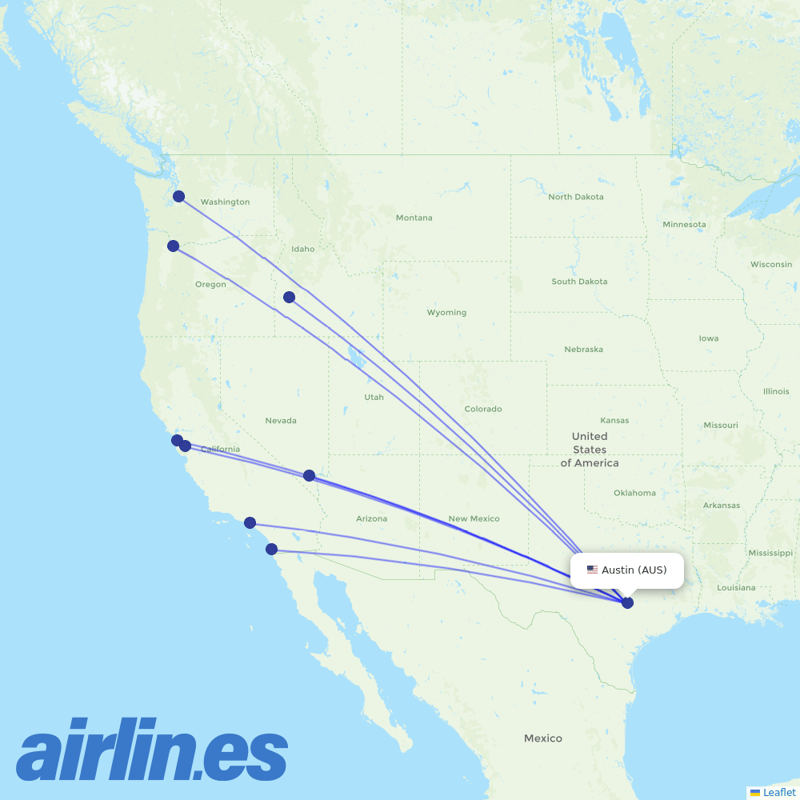 Alaska Airlines from Austin-Bergstrom International Airport destination map