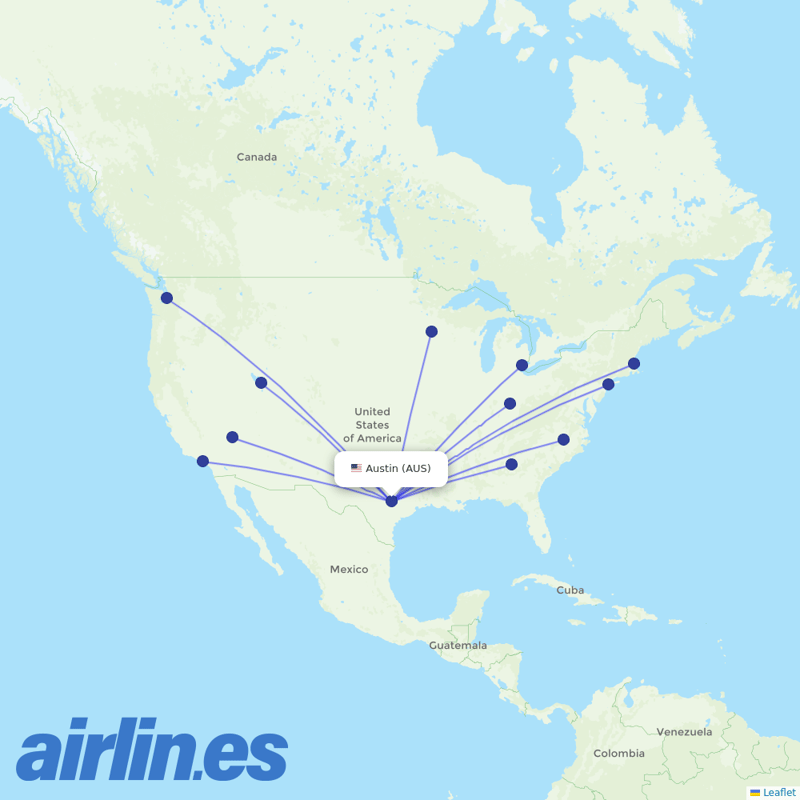 Delta Air Lines from Austin-Bergstrom International Airport destination map