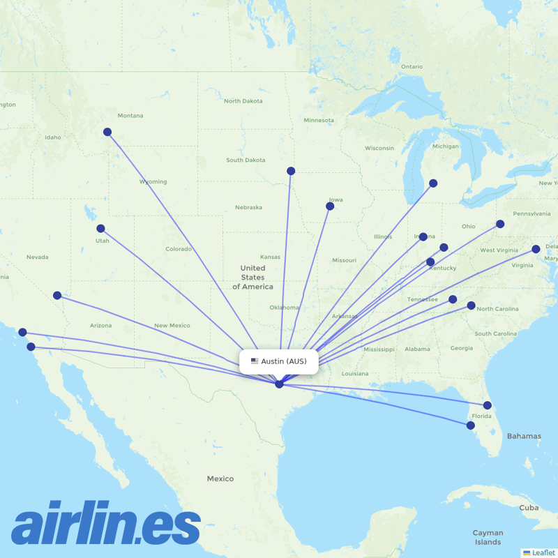 Allegiant Air from Austin-Bergstrom International Airport destination map