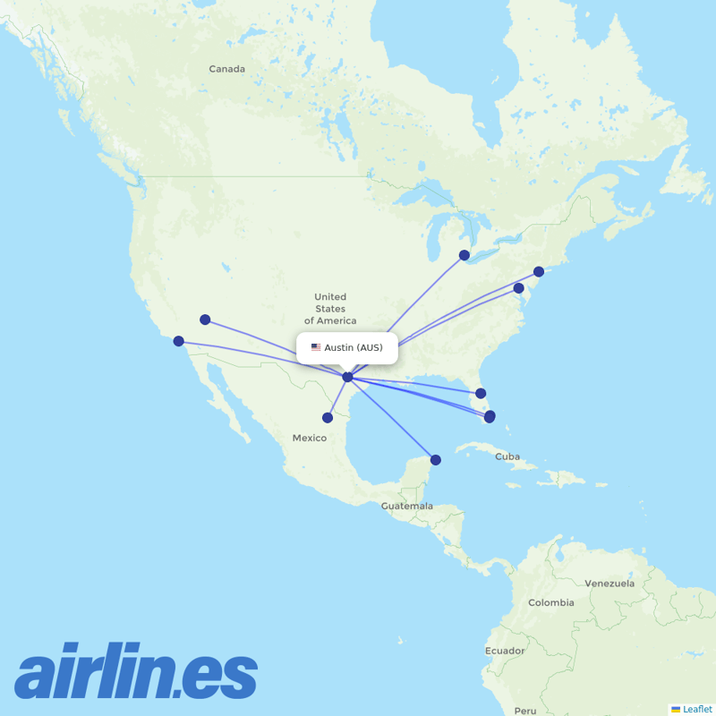 Spirit Airlines from Austin-Bergstrom International Airport destination map