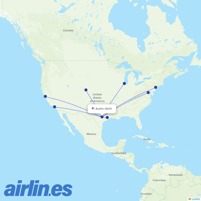 United Airlines from Austin-Bergstrom International Airport destination map