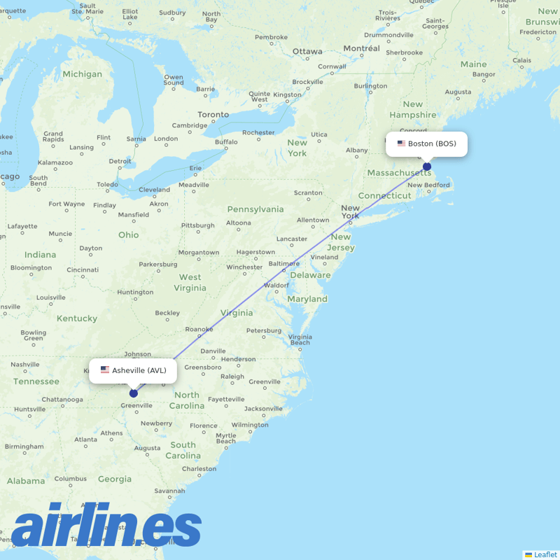 JetBlue Airways from Asheville Regional Airport destination map
