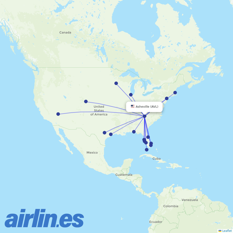 Allegiant Air from Asheville Regional Airport destination map