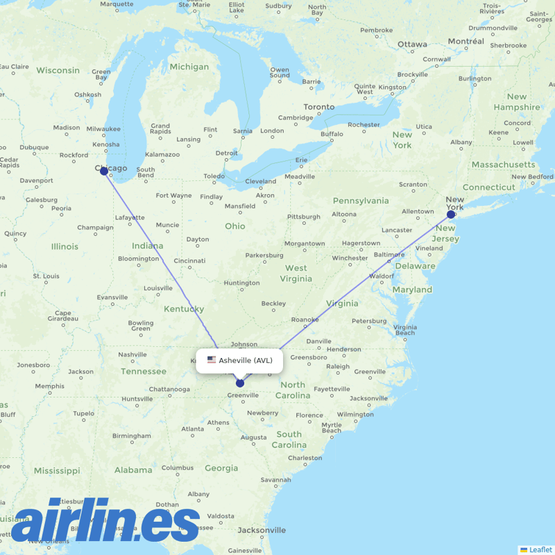 United Airlines from Asheville Regional Airport destination map