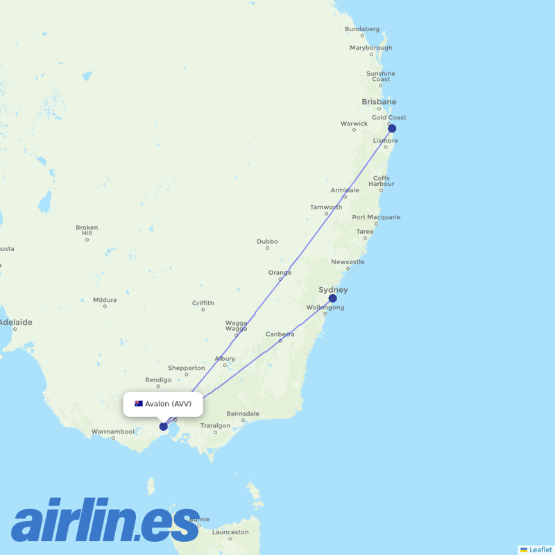 Jetstar from Avalon Airport destination map