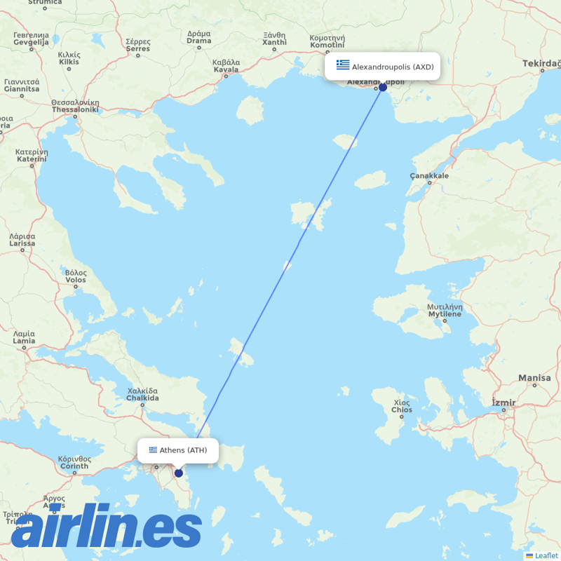 Aegean Airlines from Dimokritos destination map