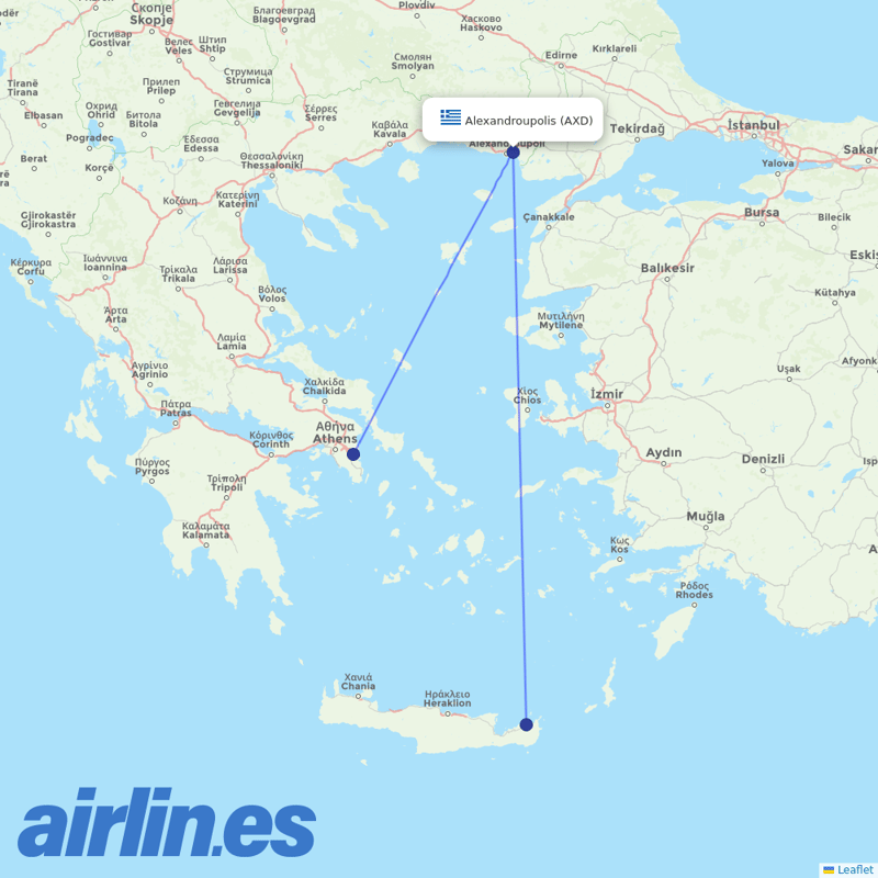 Sky Express from Dimokritos destination map