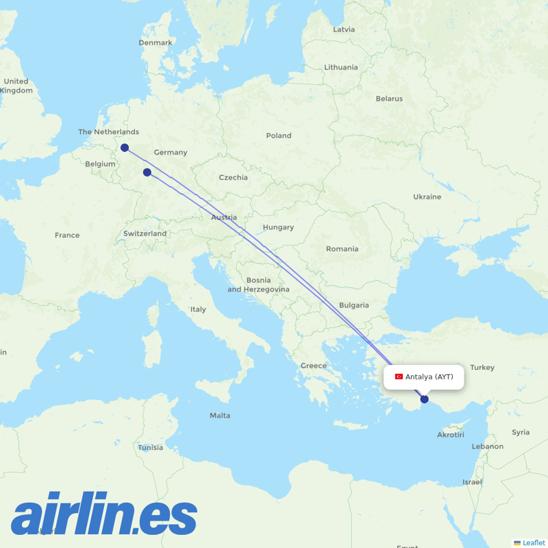 Condor from Antalya Airport destination map