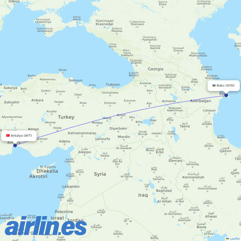 AZAL Azerbaijan Airlines from Antalya Airport destination map