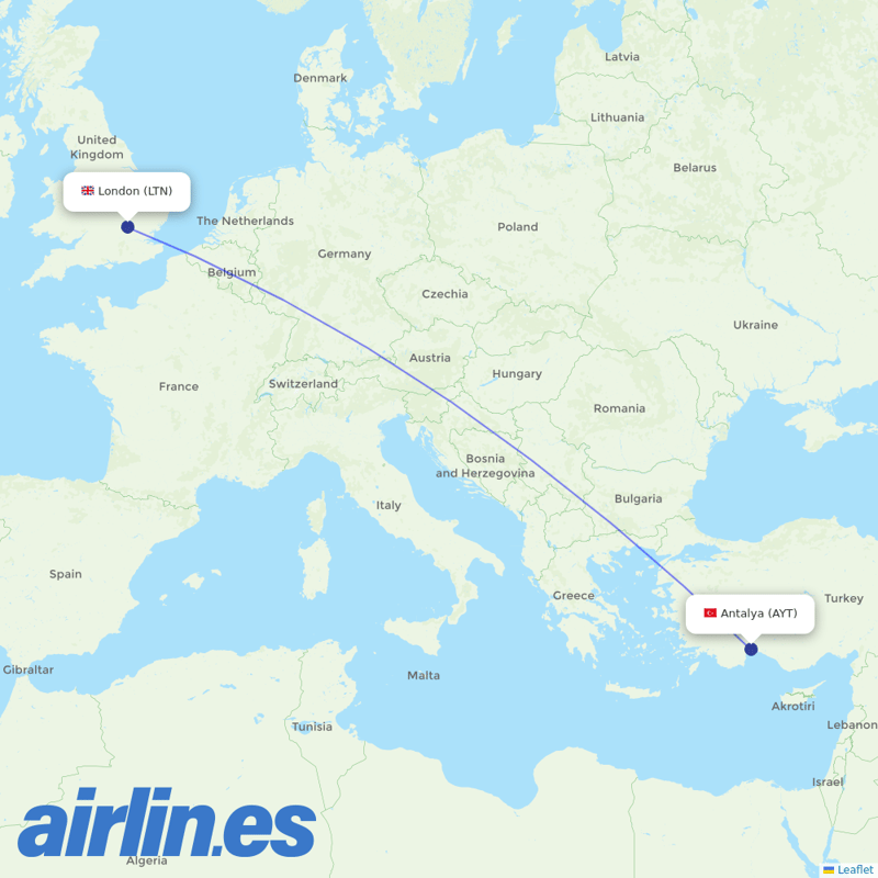 Wizz Air UK from Antalya Airport destination map