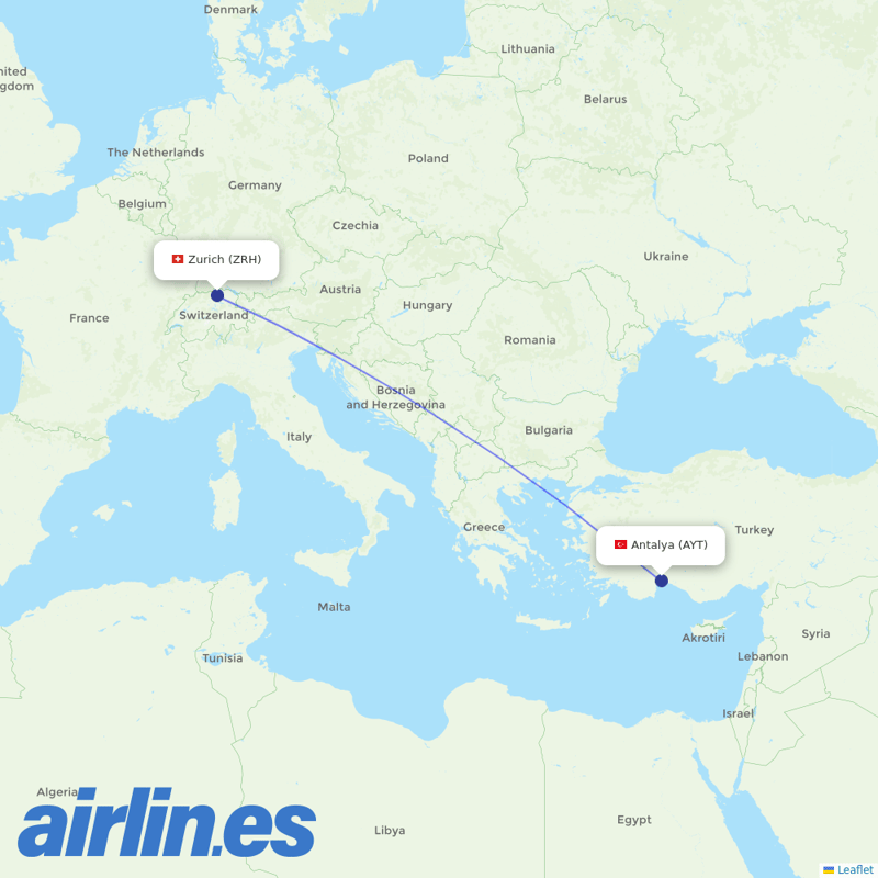 Edelweiss Air from Antalya Airport destination map