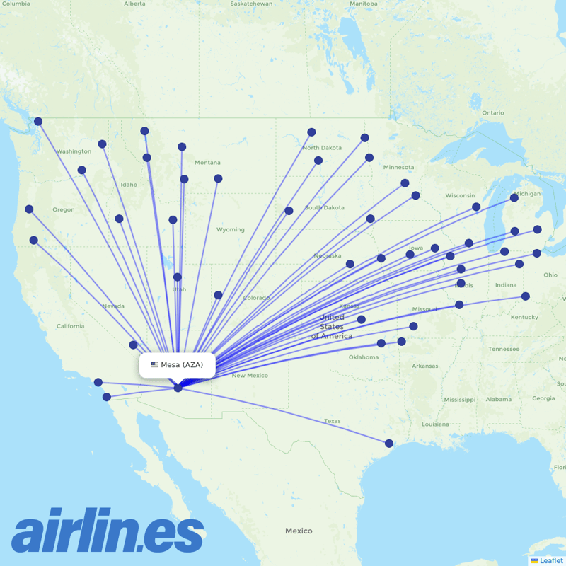 Allegiant Air from Phoenix–Mesa Gateway Airport destination map
