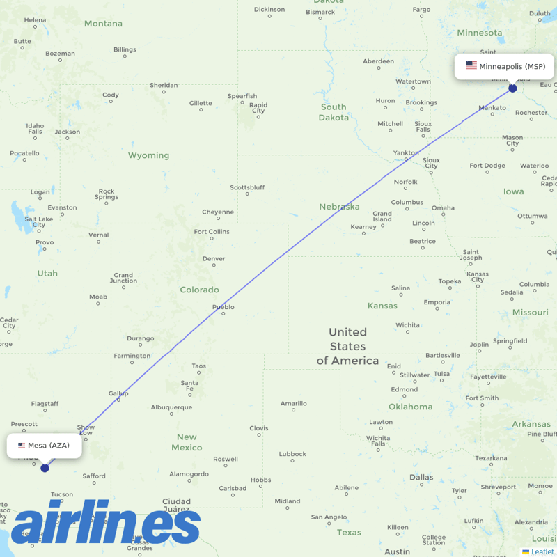 Sun Country Airlines from Phoenix–Mesa Gateway Airport destination map