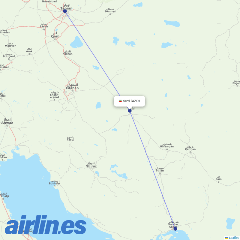 Iran Air from Yazd Shahid Sadooghi destination map