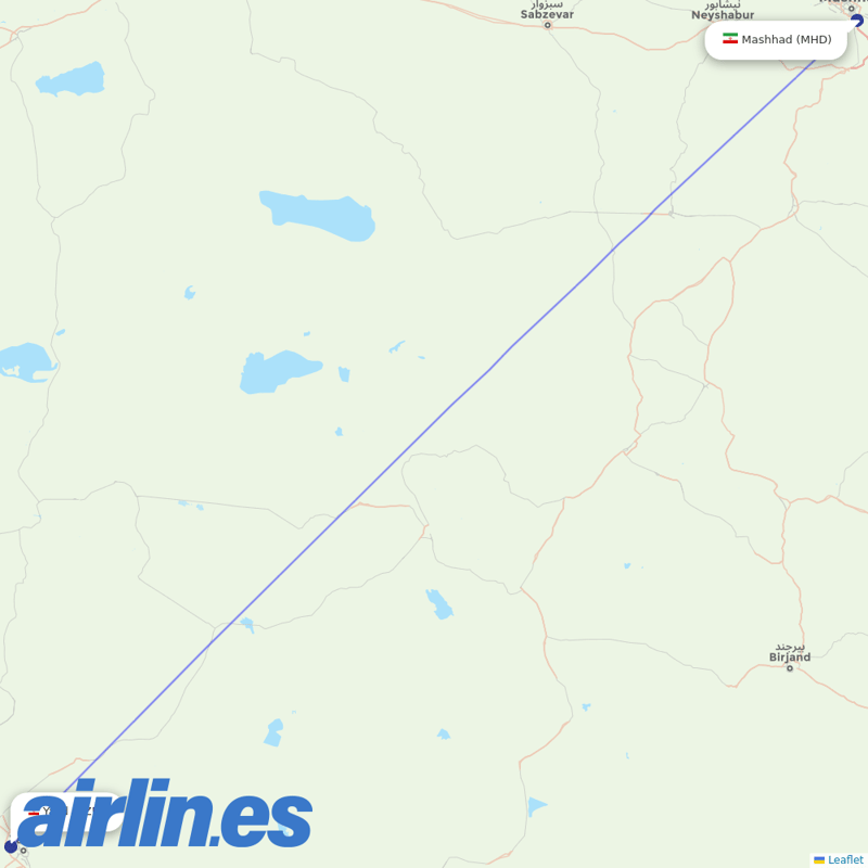 AIS Airlines from Yazd Shahid Sadooghi destination map