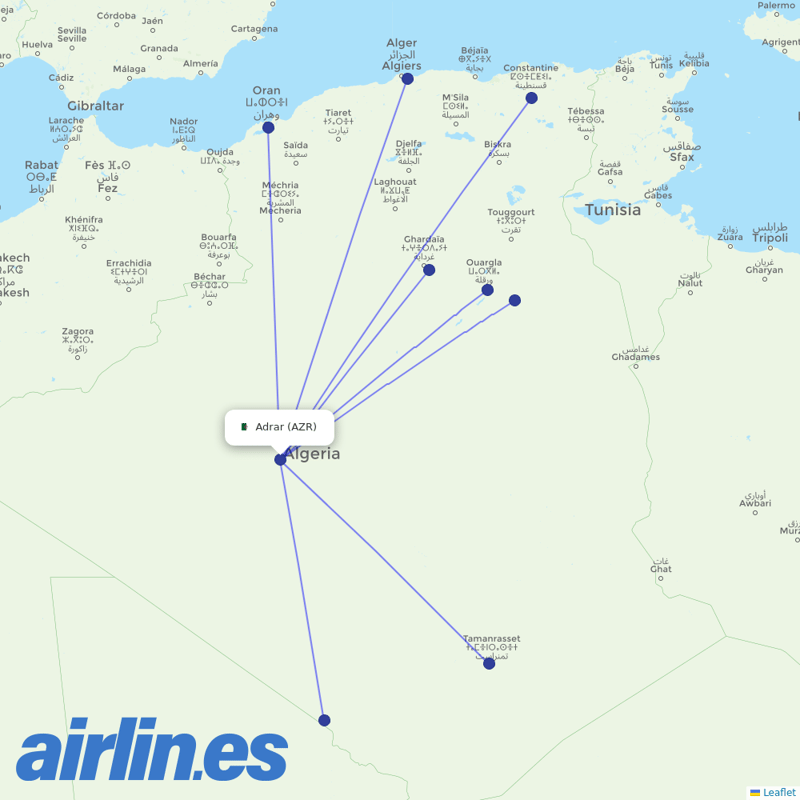 Air Algerie from Touat Cheikh Sidi Mohamed Belkebir destination map