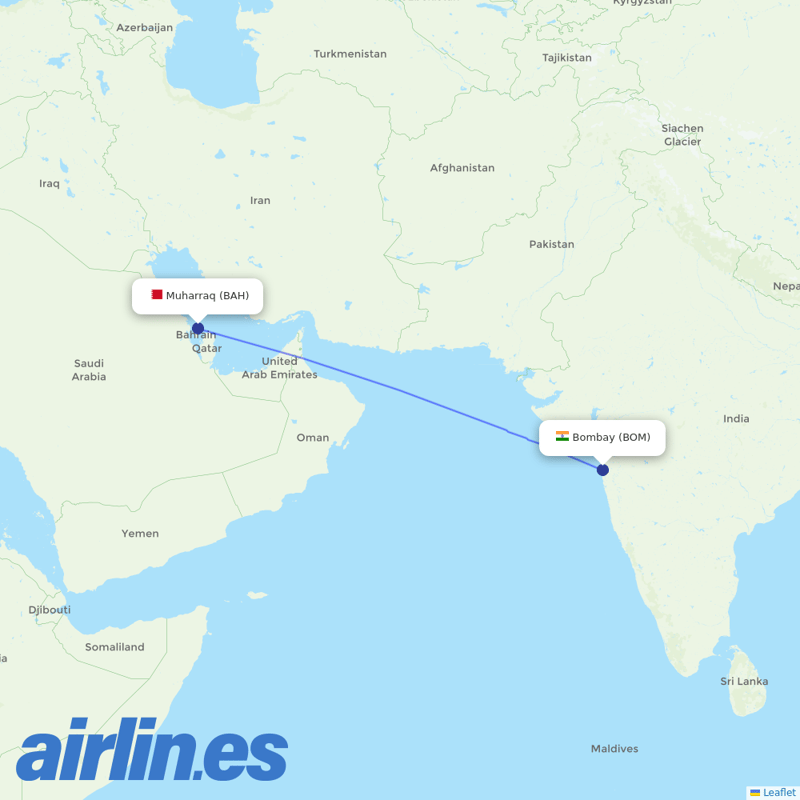 IndiGo from Bahrain International Airport destination map