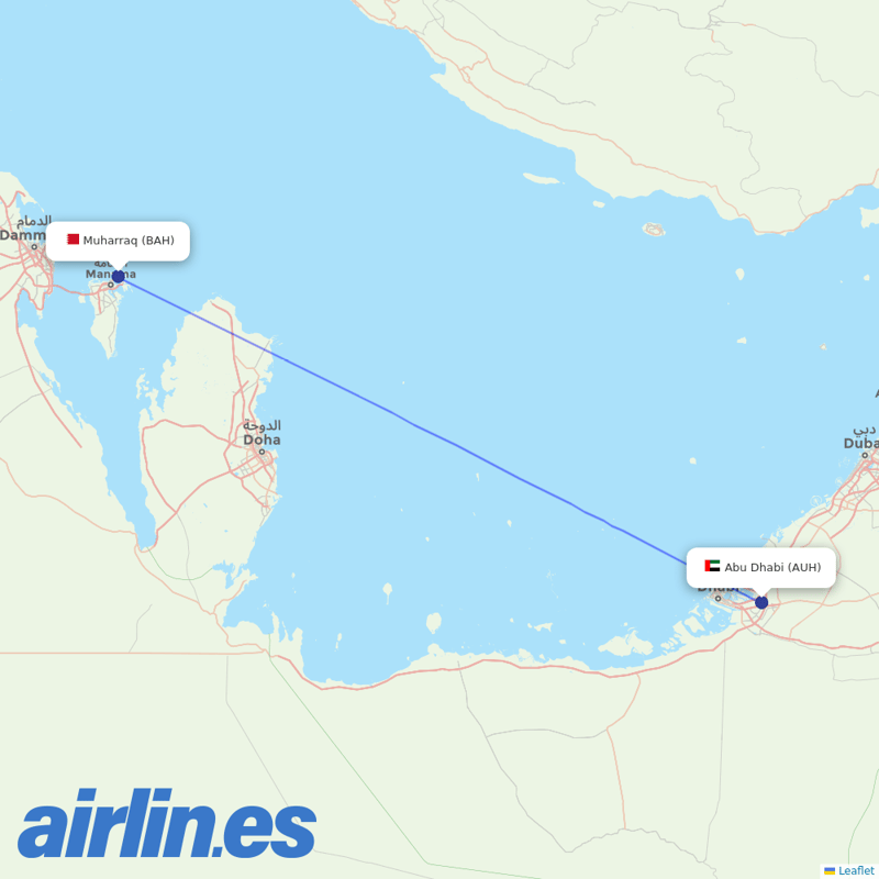 Etihad Airways from Bahrain International Airport destination map
