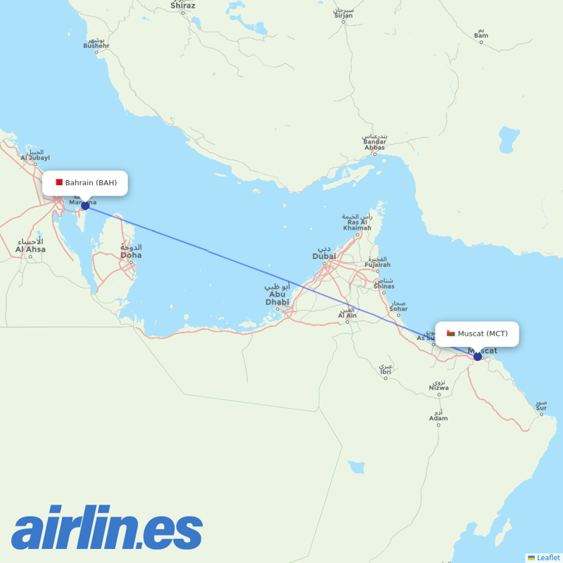 Salam Air from Bahrain International Airport destination map
