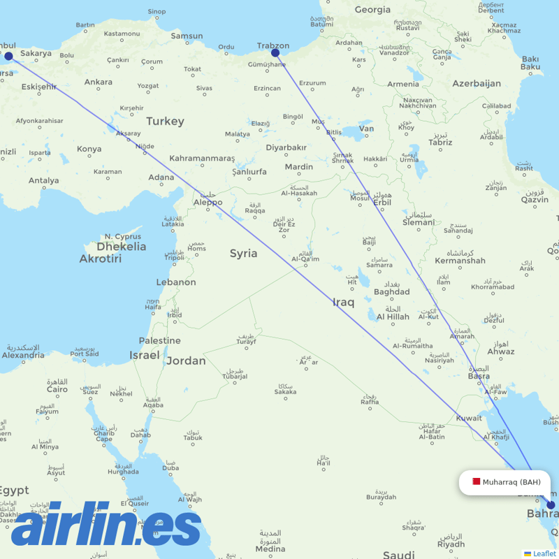 Pegasus from Bahrain International Airport destination map