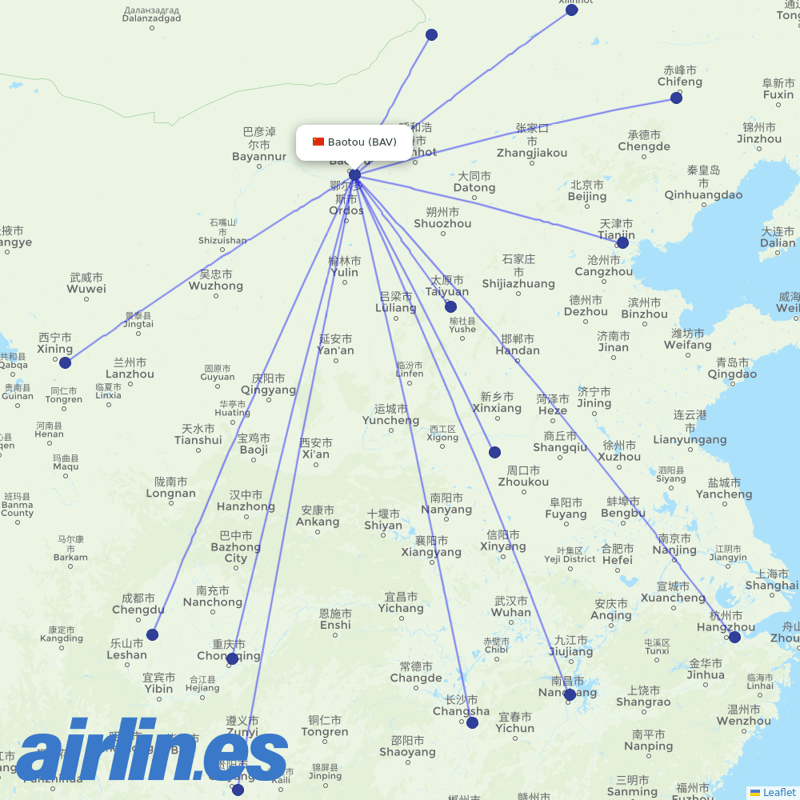 Gestair from Baotou Airport destination map
