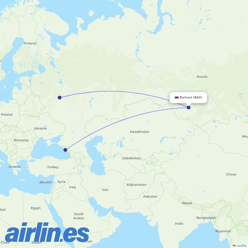 Ural Airlines from Barnaul destination map