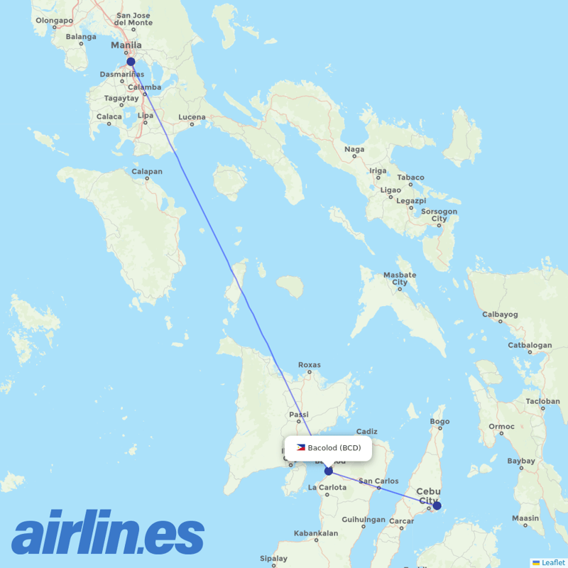 Philippine Airlines from Silay International Airport destination map