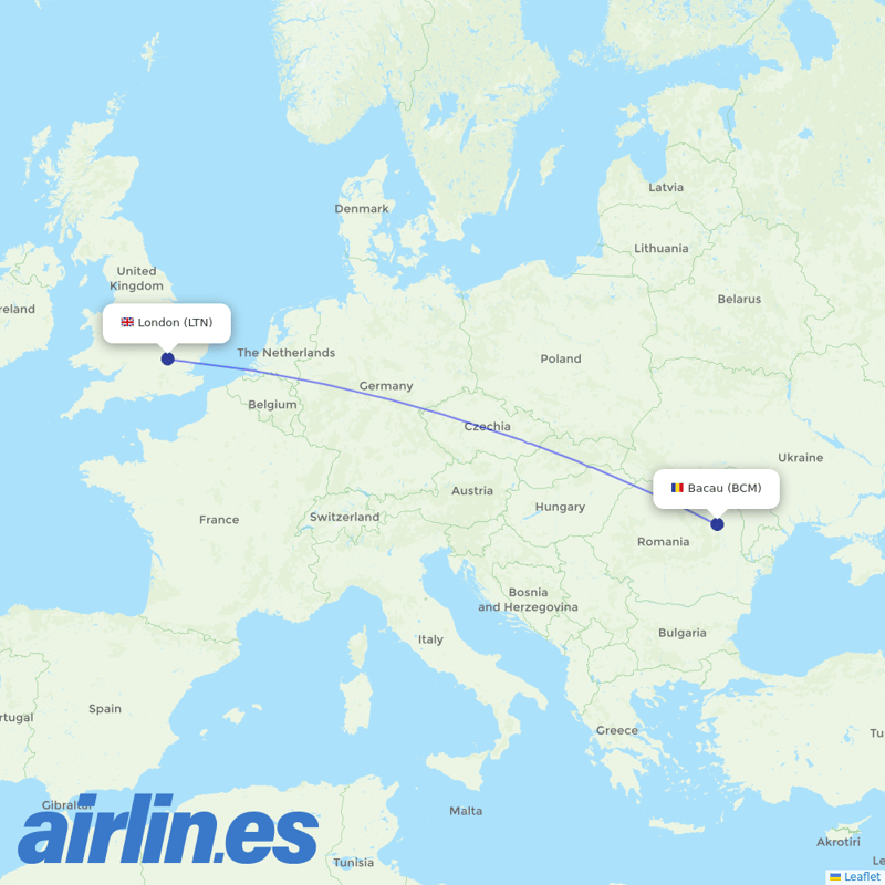 Wizz Air UK from Bacau Airport destination map