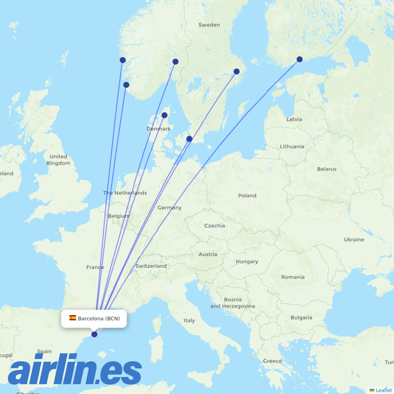 Norwegian Air Intl from El Prat Airport destination map