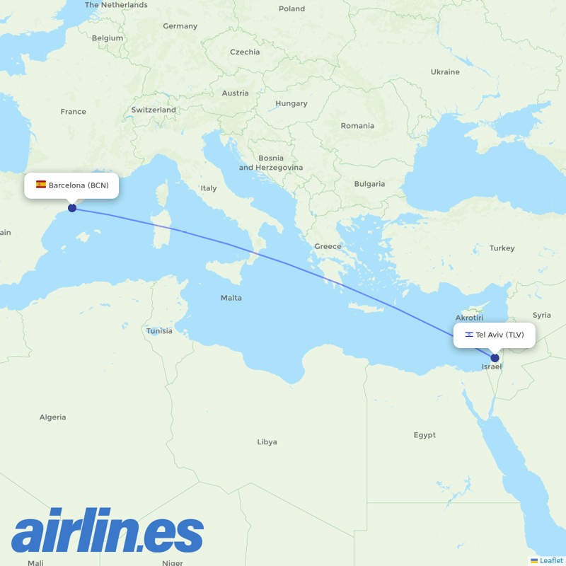 Arkia Israeli Airlines from El Prat Airport destination map