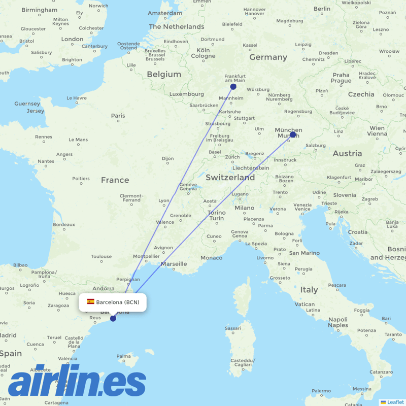 Lufthansa from El Prat Airport destination map