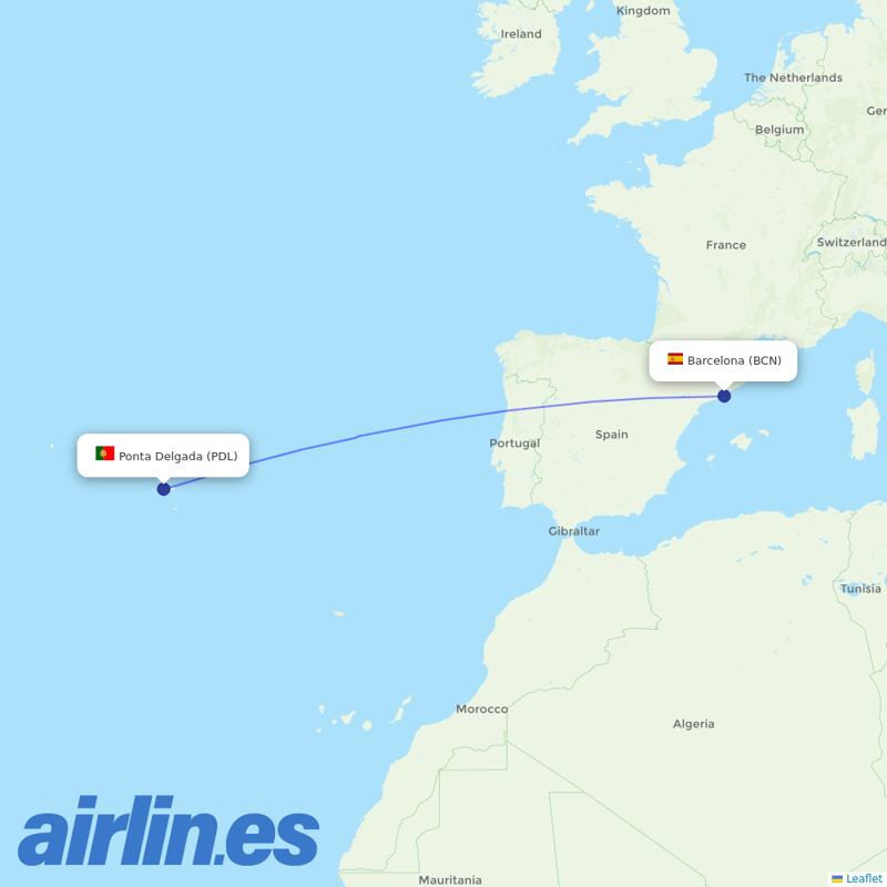 Azores Airlines from El Prat Airport destination map